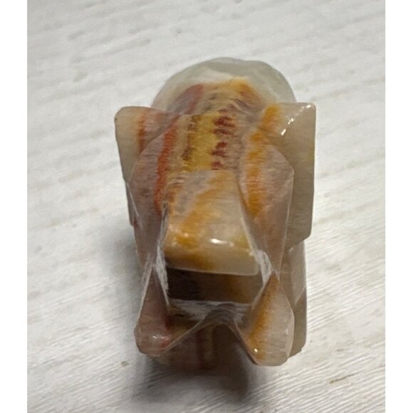 Small Hand Carved Onyx Elephant Figurine With Natural Beige & Orange Tones 1.75" - Picture 4 of 8